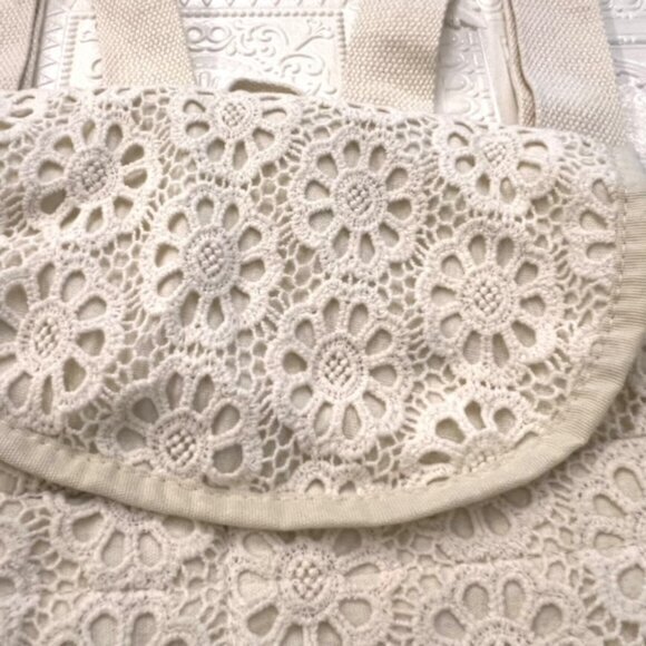 Art Class Ivory Crochet Backpack Lace Eyelet Over Canvas School Work Everyday - Picture 3 of 12